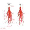E-5170  6 Color Korea style alloy vintage carving flower pearl drop white feather dangling earrings