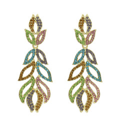 E-5169 Gold Alloy Fancy Diamond Leaf Lady Long Earrings