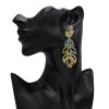 E-5169 Gold Alloy Fancy Diamond Leaf Lady Long Earrings