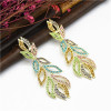 E-5169 Gold Alloy Fancy Diamond Leaf Lady Long Earrings