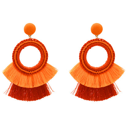 E-5171  5 Colors Ethnic Cotton Fringe Tassel Drop Earrings for Women Boho Wedding Party Jewelry