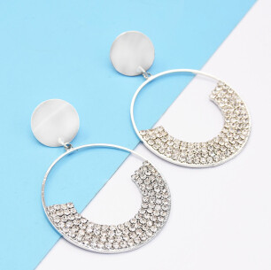 E-5176  Fashion Silver Gold Geometric Shape Metal Crystal Earring for Women Bridal Wedding Party Jewelry