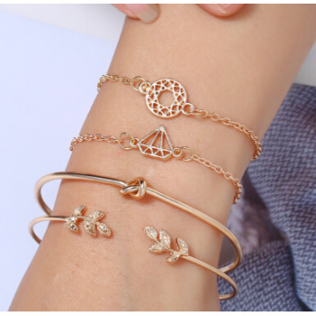 B-0938  2 Style 4pcs/set Gold  Simple pineapple Leaf Love Bangle Bracelet for women