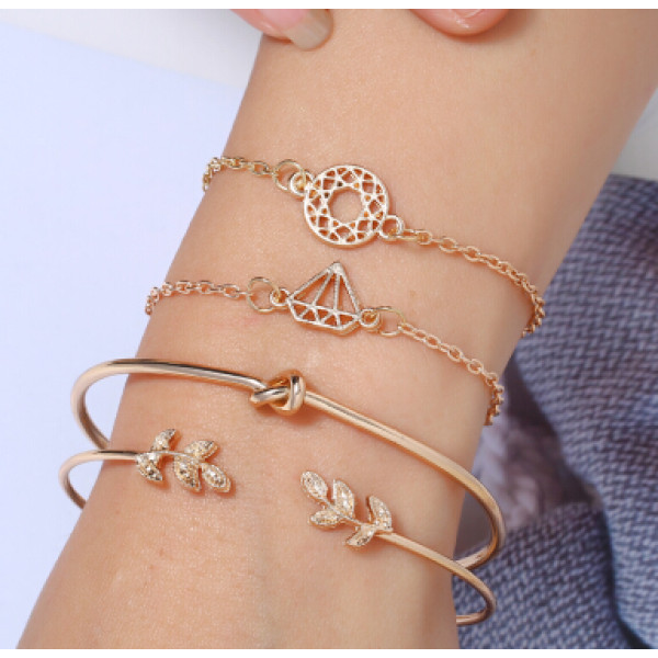 B-0938  2 Style 4pcs/set Gold  Simple pineapple Leaf Love Bangle Bracelet for women