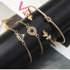 B-0938  2 Style 4pcs/set Gold  Simple pineapple Leaf Love Bangle Bracelet for women