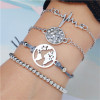B-0939 2 Style 4Pcs/Set Silver Simple Pineapple Leaf Love Bangle Bracelet For Women