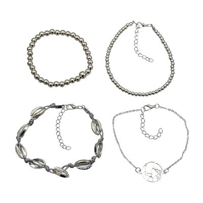 B-0939 2 Style 4Pcs/Set Silver Simple Pineapple Leaf Love Bangle Bracelet For Women