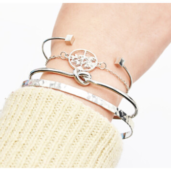 B-0942 4Pcs/Set Silver Simple Pineapple Tree Tassel Bangle Bracelet For Women
