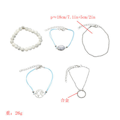 B-0943  Fashion 5 Pce/ Set Alloy Silver Thin Chain Beads Simple Bracelet Ladies Jewelry.