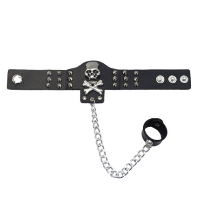 B-0944  Black Leather Charm Boho Bracelets for Women With Finger Skull Bracelet Men Party Jewelry Gifts