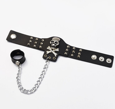 B-0944  Black Leather Charm Boho Bracelets for Women With Finger Skull Bracelet Men Party Jewelry Gifts