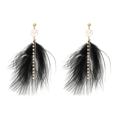 E-5184  Korea style gold plated alloy vintage pearl drop white feather dangling earrings