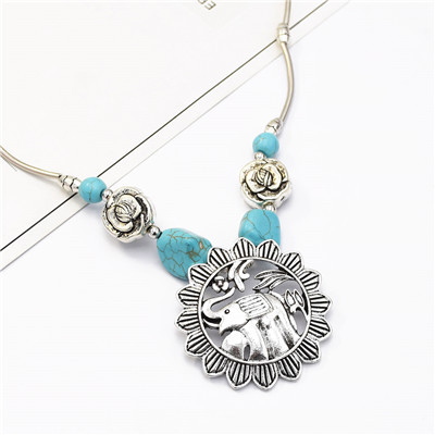 N-7190  Fashion  Bohemian Vintage Silver Turquoise Embellish  Fower Leaves  Necklace Earrings For Women Jewelry