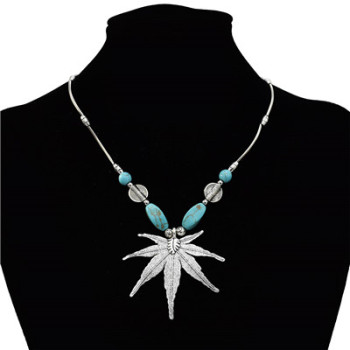 N-7190  Fashion  Bohemian Vintage Silver Turquoise Embellish  Fower Leaves  Necklace Earrings For Women Jewelry