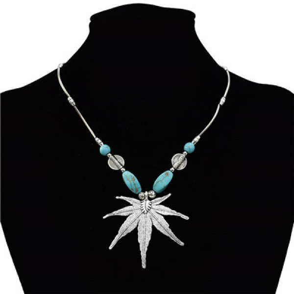 N-7190  Fashion  Bohemian Vintage Silver Turquoise Embellish  Fower Leaves  Necklace Earrings For Women Jewelry