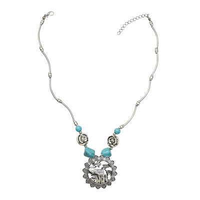 N-7190  Fashion  Bohemian Vintage Silver Turquoise Embellish  Fower Leaves  Necklace Earrings For Women Jewelry