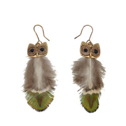 E-4114 Ethnic Owl Feather Drop Earrings for Women Boho Party Jewelry Gift
