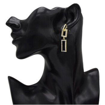 E-5189  New Fashion Gold Geometric Shape Metal Rectangle Rhinestone Drop Earring for Women Bridal Wedding Party Jewelry