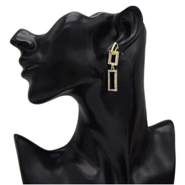 E-5189  New Fashion Gold Geometric Shape Metal Rectangle Rhinestone Drop Earring for Women Bridal Wedding Party Jewelry
