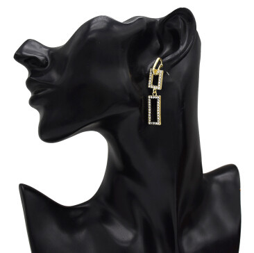 E-5189  New Fashion Gold Geometric Shape Metal Rectangle Rhinestone Drop Earring for Women Bridal Wedding Party Jewelry
