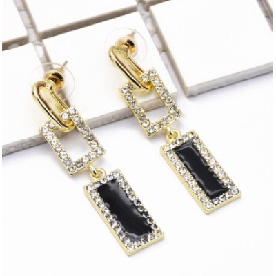 E-5189  New Fashion Gold Geometric Shape Metal Rectangle Rhinestone Drop Earring for Women Bridal Wedding Party Jewelry