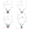 N-7196  Vintage Silver Turquoise Leaf Fower Pendant Necklace Bohemian For Women Jewelry