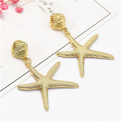 E-5203  New Fashion Star shape Silver Gold Metal Carved  Drop Earrings for Women  Party Jewelry