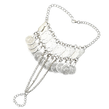 B-0950  Vintage Silver Metal Festival Coin Tassel Bracelets for Women Bohemian Gypsy Tribal Beach Jewelry