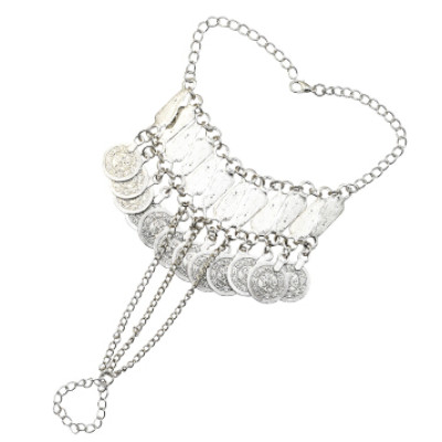 B-0950  Vintage Silver Metal Festival Coin Tassel Bracelets for Women Bohemian Gypsy Tribal Beach Jewelry