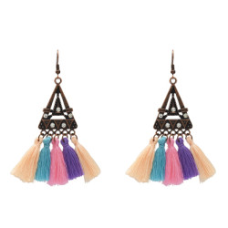 E-5210 5 Colors Ethnic Cotton Fringe Tassel Drop Earrings for Women Boho Party Jewelry Gift
