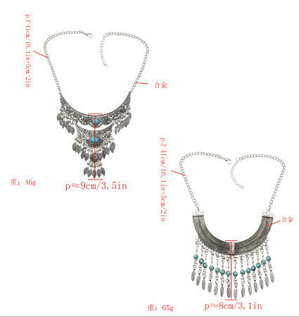 N-7197  Vintage Silver Metal Blue Red Stone Necklaces for Women Wedding Party Gypsy Jewelry Gift