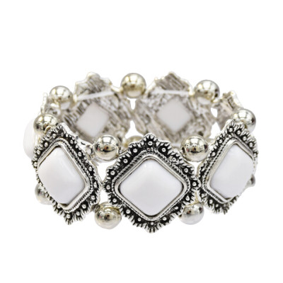 B-0952  4 Colors Vintage Silver Metal Turquoise Acrylic Beads Bracelets for Women Bohemian Party Jewelry