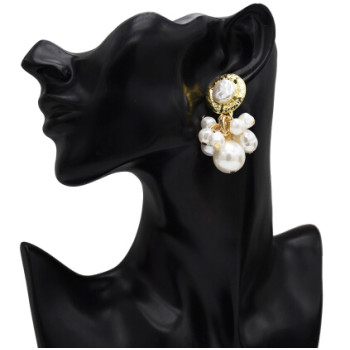 E-5218  Fashion Trendy Gold Statement Long Dangle Pearl Earrings Elegant Wedding Earrings