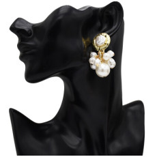E-5218  Fashion Trendy Gold Statement Long Dangle Pearl Earrings Elegant Wedding Earrings
