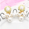 E-5218  Fashion Trendy Gold Statement Long Dangle Pearl Earrings Elegant Wedding Earrings