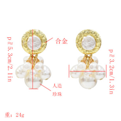 E-5218  Fashion Trendy Gold Statement Long Dangle Pearl Earrings Elegant Wedding Earrings