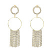 E-5219  Fashion Gold Metal Full Rhinestone Long Tassel Drop Earrings for Women Bridal Wedding Jewelry