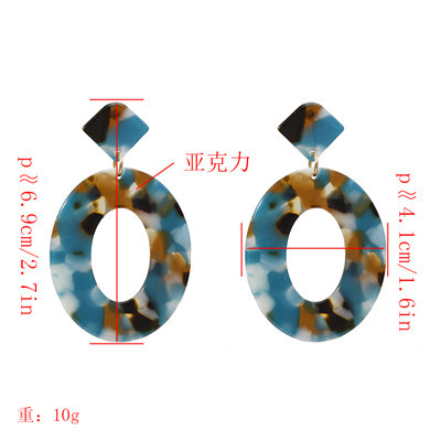 E-5224  4 Colors Acrylic Drop Dangle Oval Shape Amber Pattern Earrings For Women Jewerly