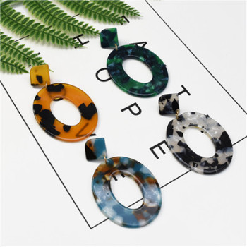 E-5224  4 Colors Acrylic Drop Dangle Oval Shape Amber Pattern Earrings For Women Jewerly
