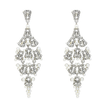 E-5227  Fashion Silver Gold Metal Rhinestone Pearl Statement Drop Earrings for Women Bridal Wedding Party Jewelry