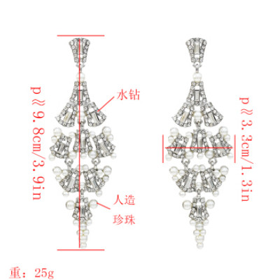 E-5227  Fashion Silver Gold Metal Rhinestone Pearl Statement Drop Earrings for Women Bridal Wedding Party Jewelry
