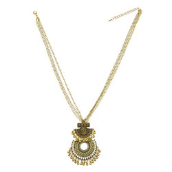 N-7201 Fashion Bohe Carved Silver Metal Hollow Round Shaped Tassel Pendant For Women Necklace Jewelry.