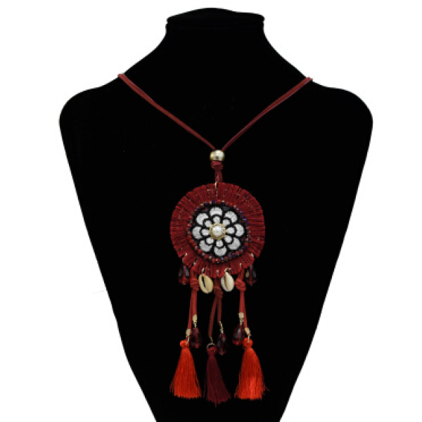 N-7200  Ethnic Pearl Shell Pendant Thread Tassel Necklaces for Women Boho Festival Party Jewelry