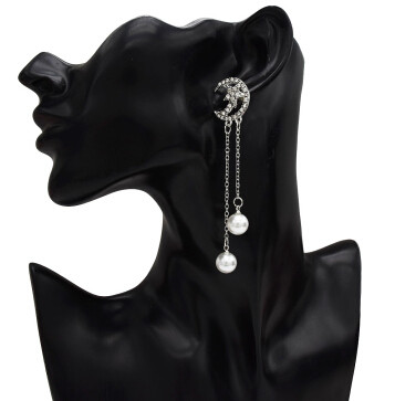 E-5223  Fashion Gold Metal Full Rhinestone Long Tassel Drop Earrings for Women Bridal Wedding Jewelry
