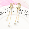 E-5223  Fashion Gold Metal Full Rhinestone Long Tassel Drop Earrings for Women Bridal Wedding Jewelry