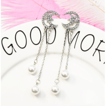 E-5223  Fashion Gold Metal Full Rhinestone Long Tassel Drop Earrings for Women Bridal Wedding Jewelry