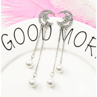 E-5223  Fashion Gold Metal Full Rhinestone Long Tassel Drop Earrings for Women Bridal Wedding Jewelry