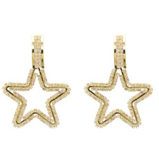 E-5230 Cute Gold Metal Star Shape Rhinestone Drop Earrings for Women Girl Party Jewelry