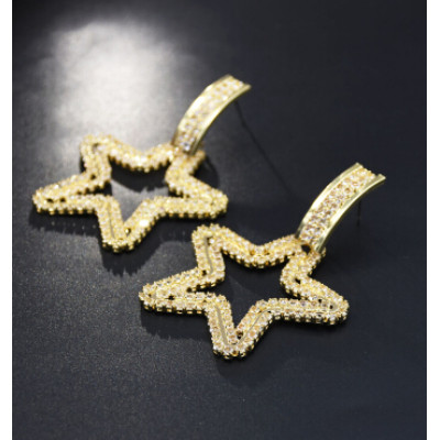 E-5230 Cute Gold Metal Star Shape Rhinestone Drop Earrings for Women Girl Party Jewelry