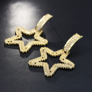E-5230 Cute Gold Metal Star Shape Rhinestone Drop Earrings for Women Girl Party Jewelry